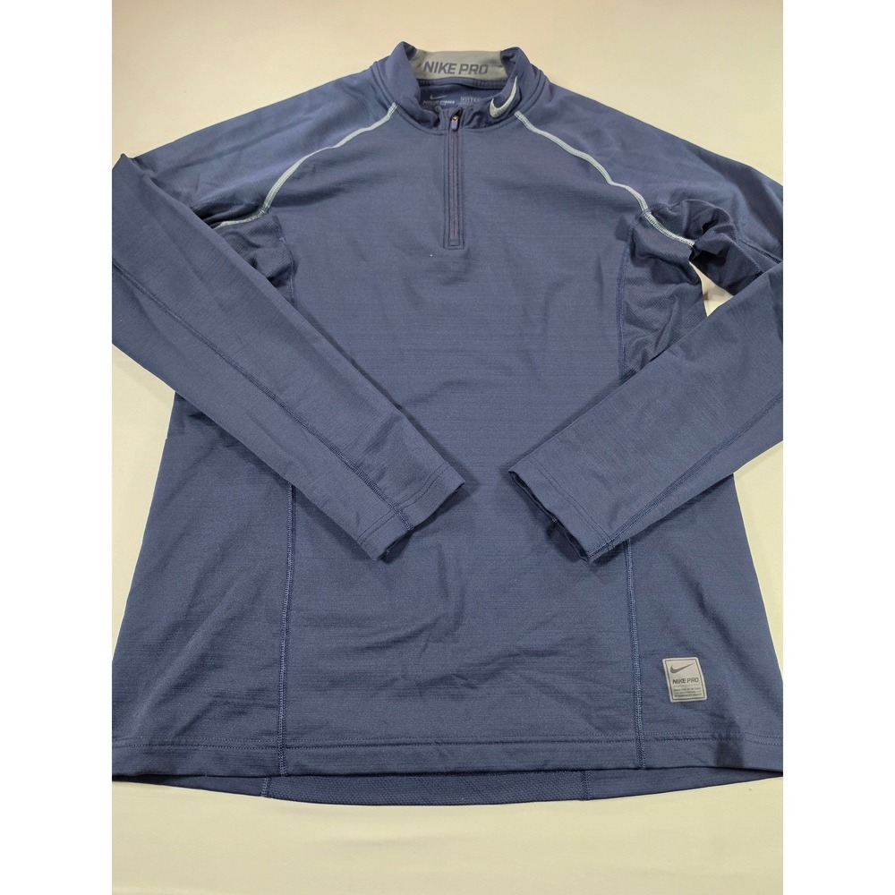 Nike Pro Dri-FIT Mens Large Navy Blue Quarter Zip Fitted Training Top Pullover